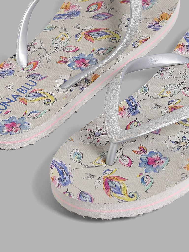 LUNA BLU Grey Floral Flip Flop