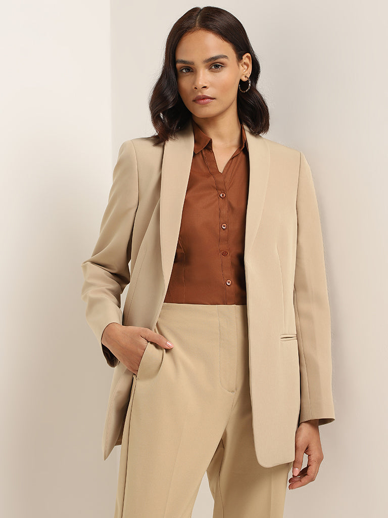 Wardrobe Beige Plain Blazer