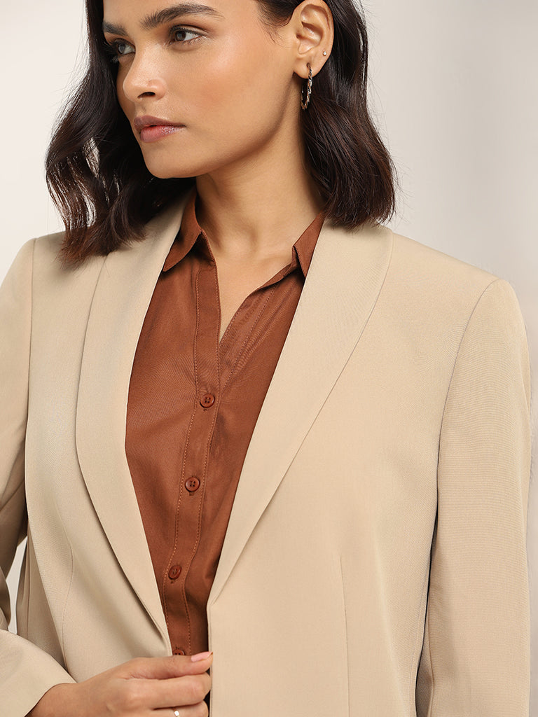 Wardrobe Beige Plain Blazer