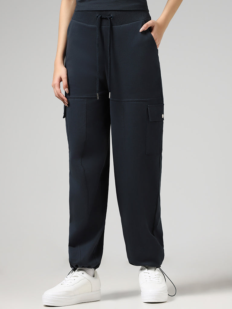 Studiofit Solid Blue Cotton Track Pants