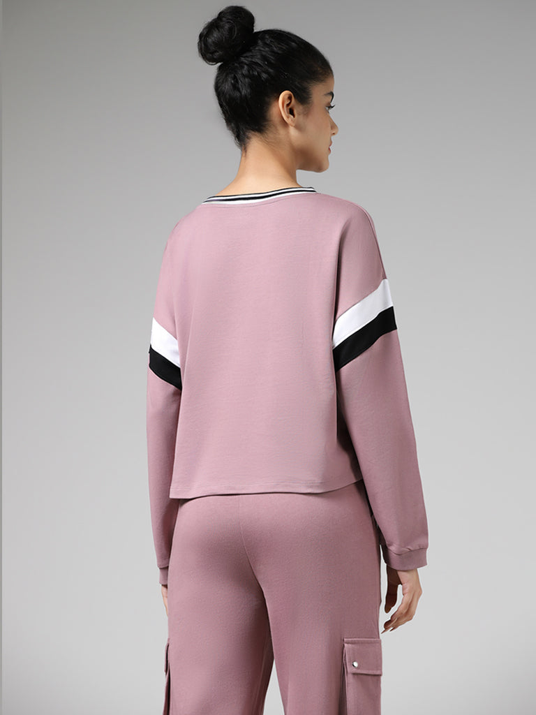 Studiofit Solid Pink Cotton Sweatshirt