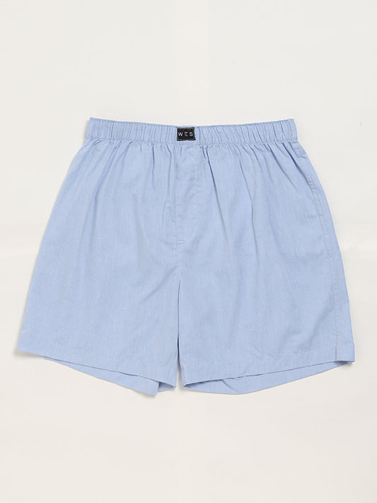 WES Lounge Plain Blue Cotton Boxers - Pack of 2