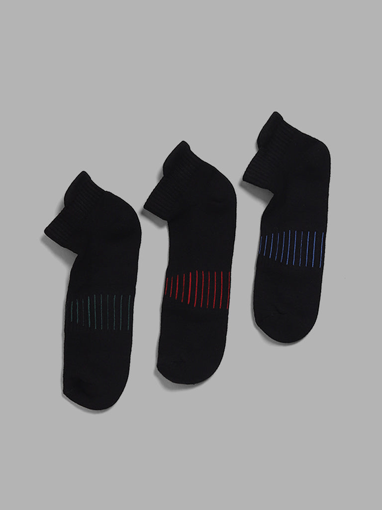 WES Lounge Striped Black Cotton Blend Socks - Pack of 3