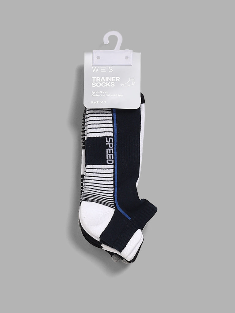 WES Lounge Color-Block Striped Multicolor Cotton Blend Socks - Pack of 3