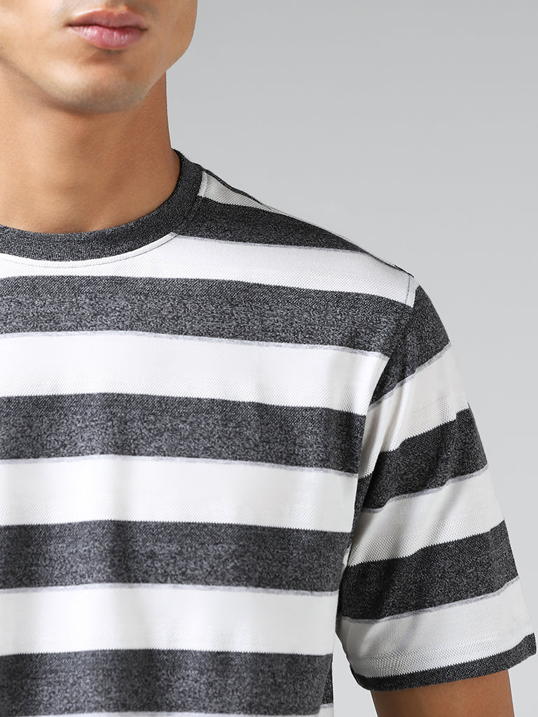 WES Lounge White Striped Cotton Blend Relaxed-Fit T-Shirt