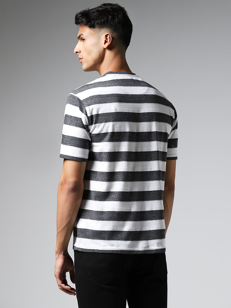 WES Lounge White Striped Cotton Blend Relaxed-Fit T-Shirt