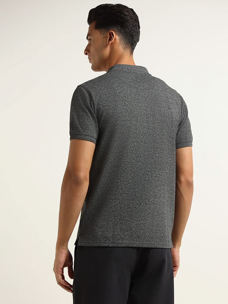 WES Casuals Grey Self-Patterned Cotton Blend T-Shirt