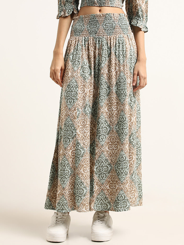 Bombay Paisley Green Printed Skirt