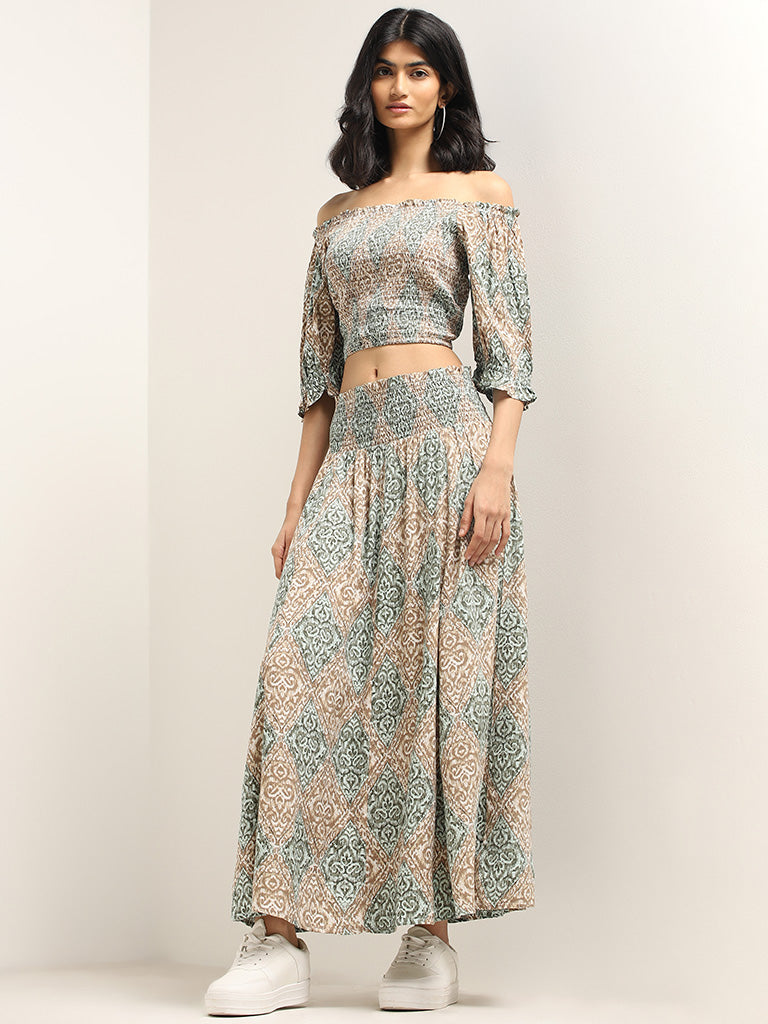 Bombay Paisley Green Printed Skirt