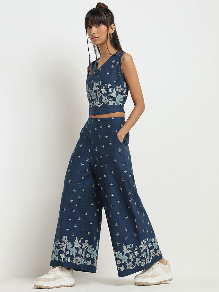 Bombay Paisley Blue Printed Cotton Blend Palazzos