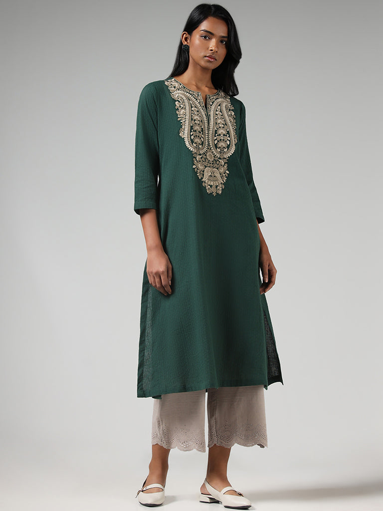 Utsa Green Embroidered Kurta