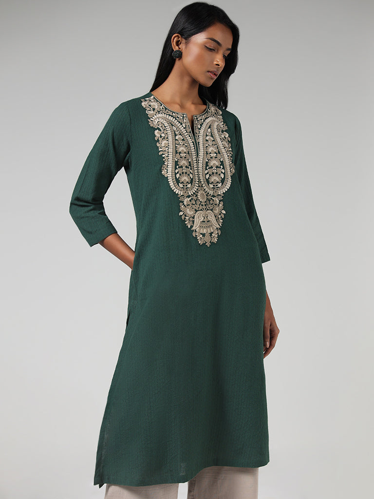 Utsa Green Embroidered Kurta