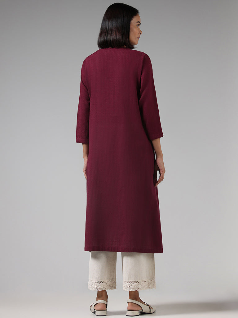 Utsa Maroon Embroidered Cotton Kurta