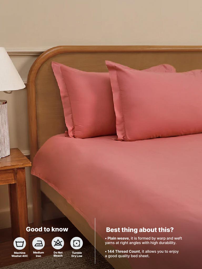 Westside Home Pink Solid Double Bed Flat sheet and Pillowcase Set