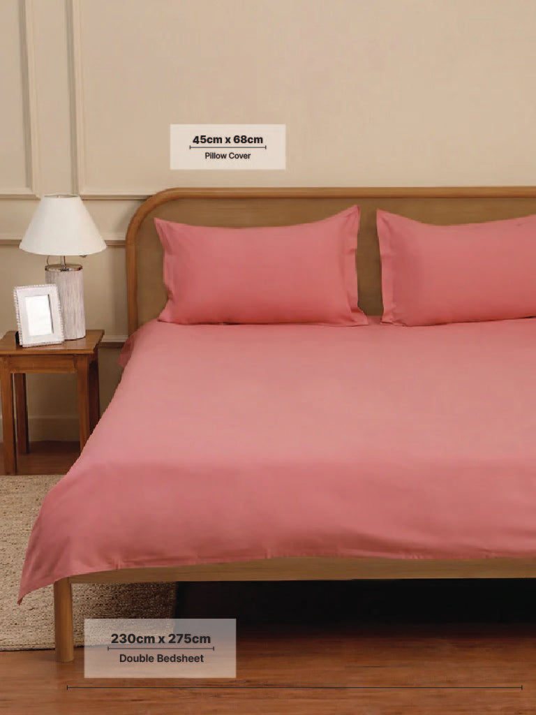 Westside Home Pink Solid Double Bed Flat sheet and Pillowcase Set