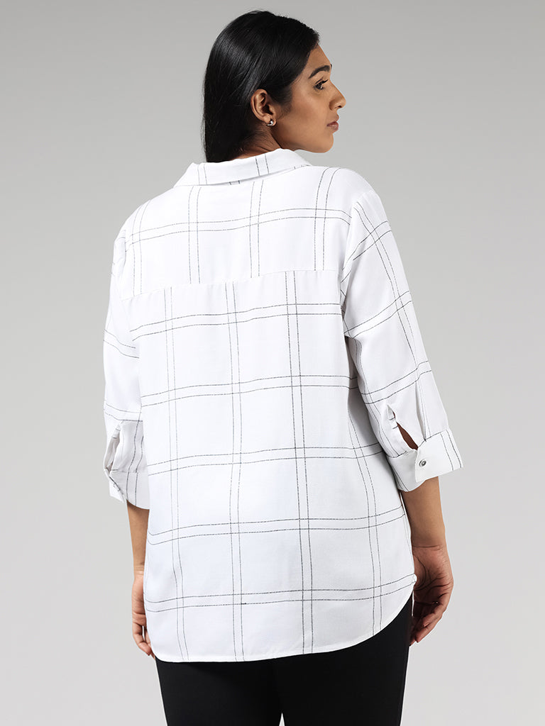 Gia Solid White Checked Shirt