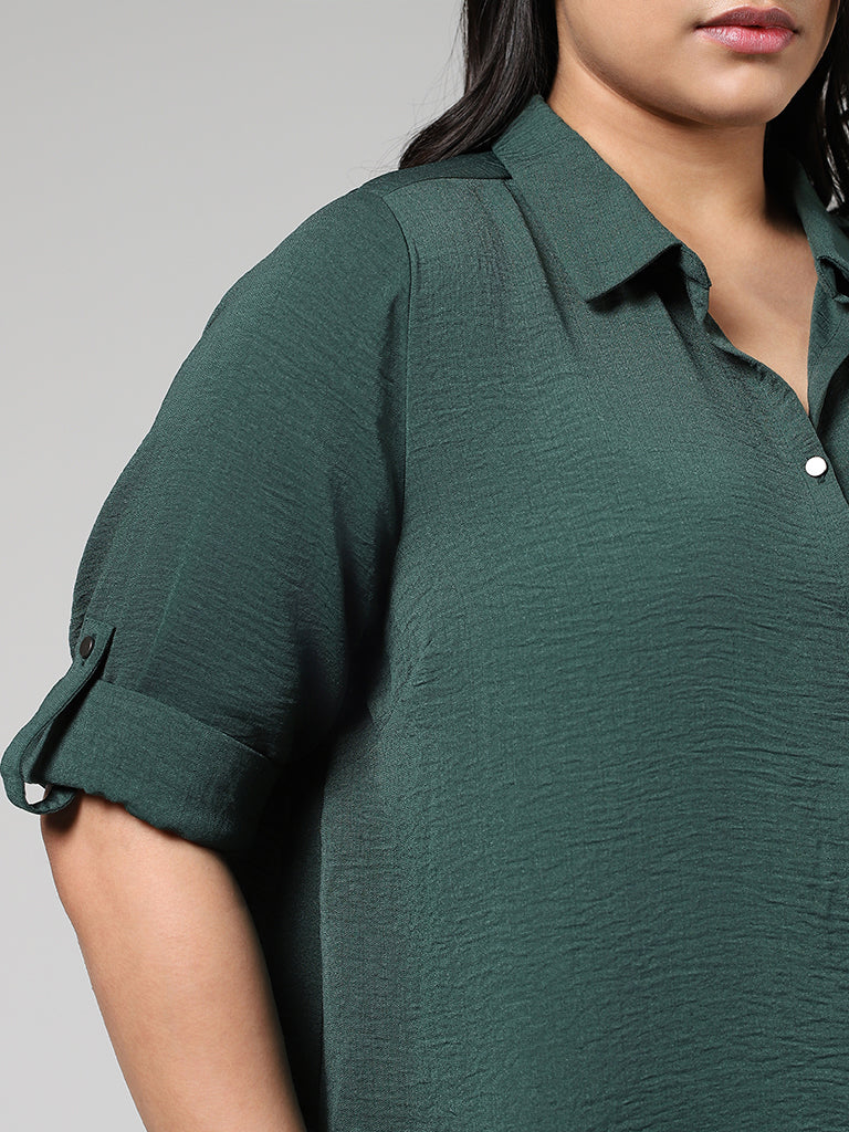 Gia Emerald Green Crepe High Low Shirt