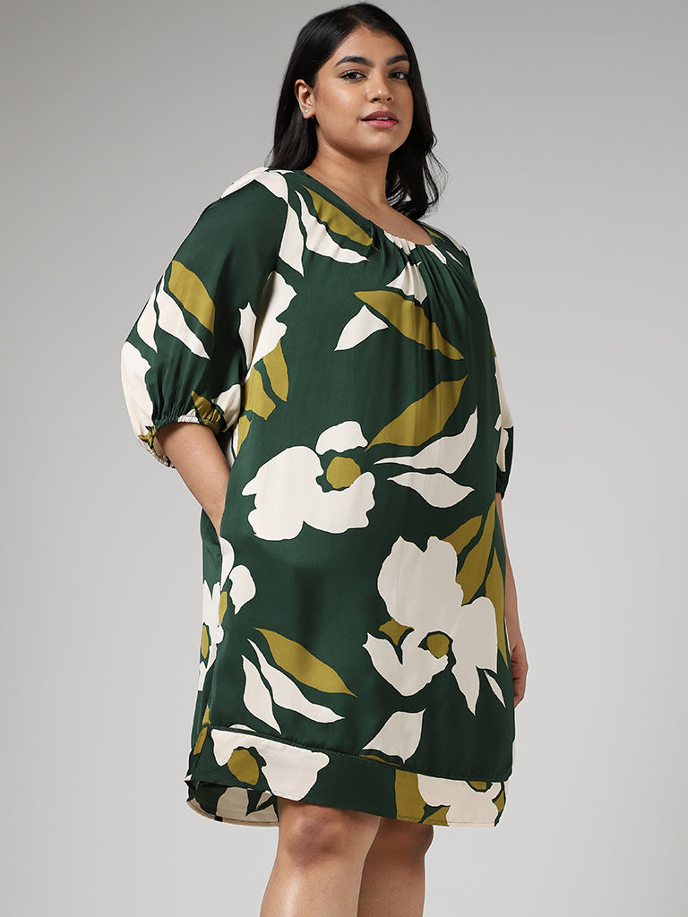 Gia Forest Green Bold Floral Printed Dress