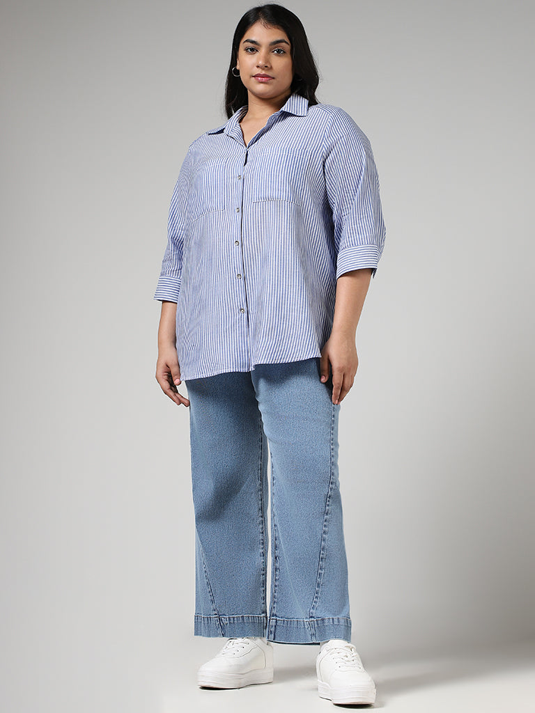 Gia Light Blue Seam Detail Wide Leg Fit Denim Jeans