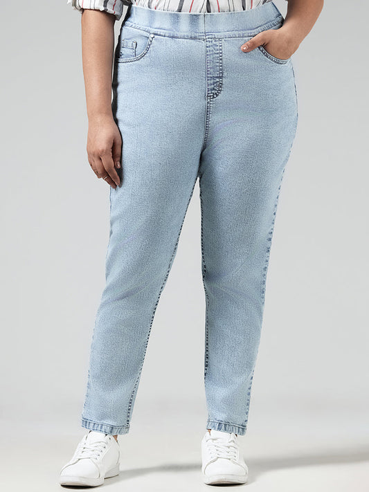 Gia Solid Light Blue Slim Fit Mid Rise Denim Jeggings