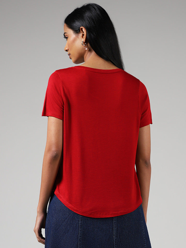 LOV Red Printed T-Shirt