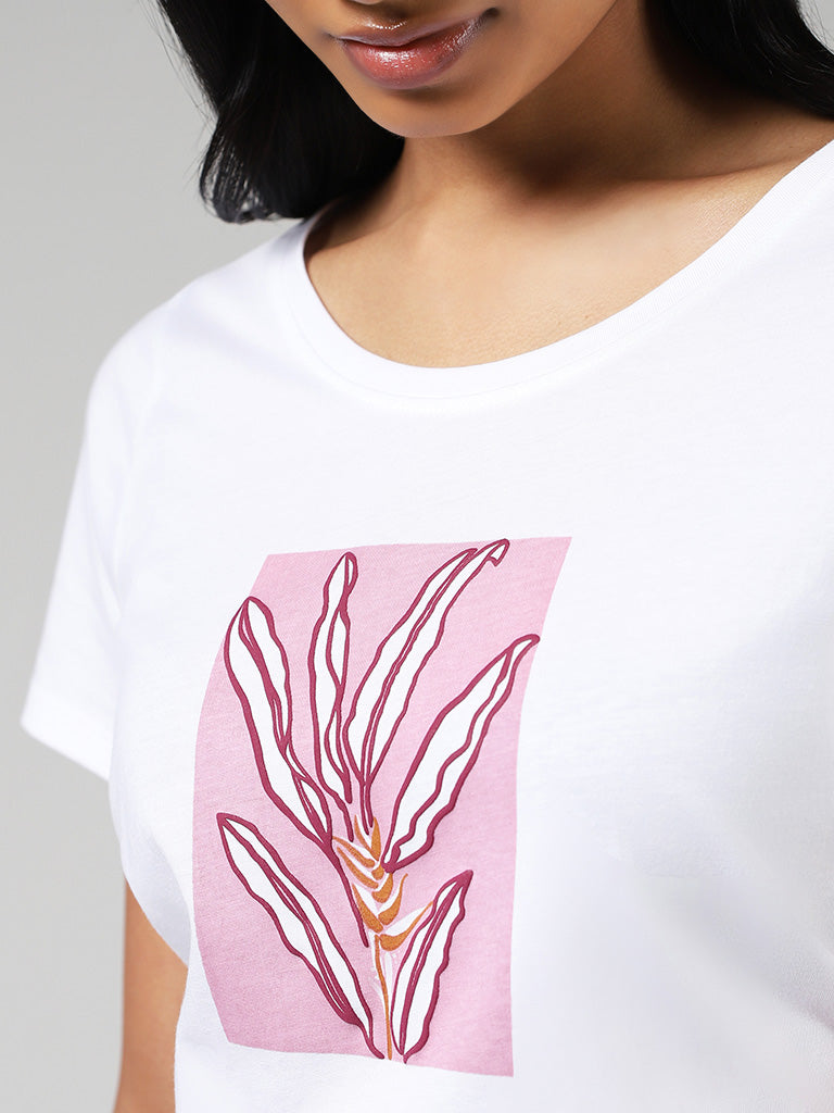 LOV White Printed Cotton T-Shirt