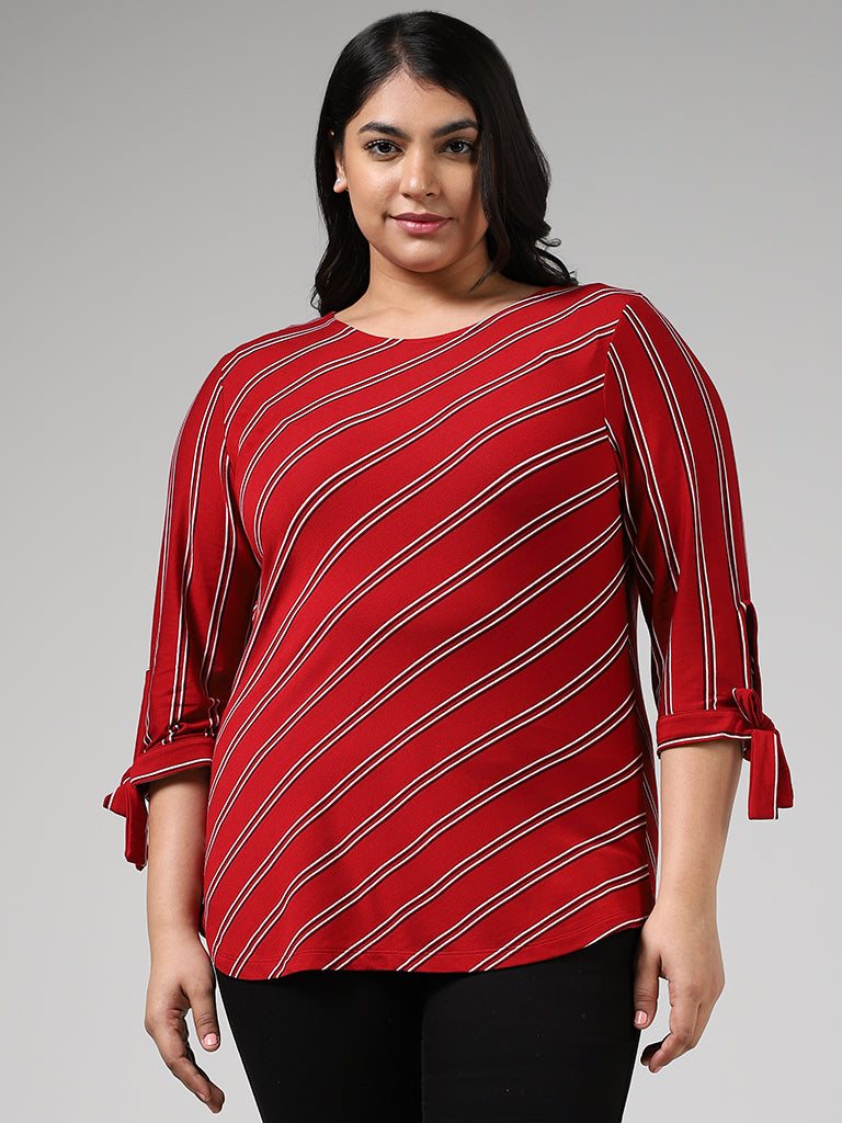 Gia Red Dual-Striped Top