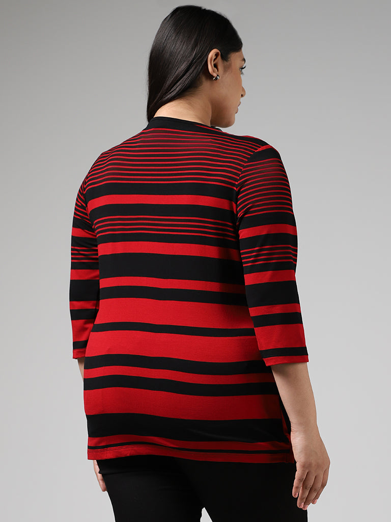 Gia Red & Black Striped Dropfall Top with Shrug