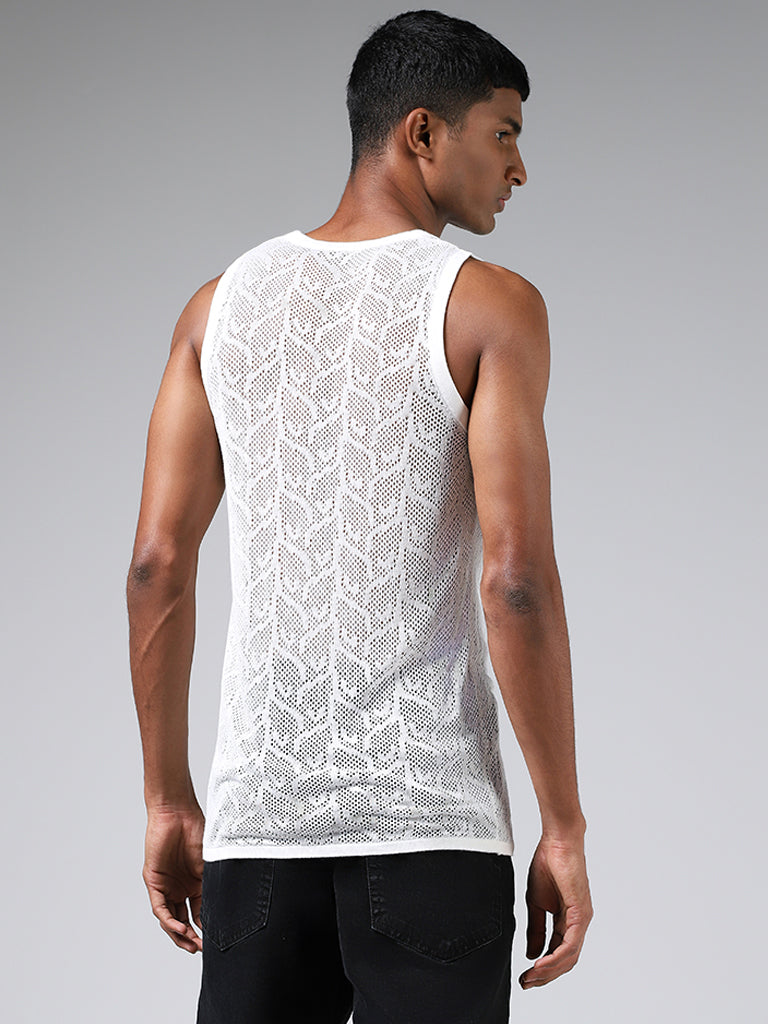 Nuon White Lace Insert Sleeveless Slim-Fit Vest