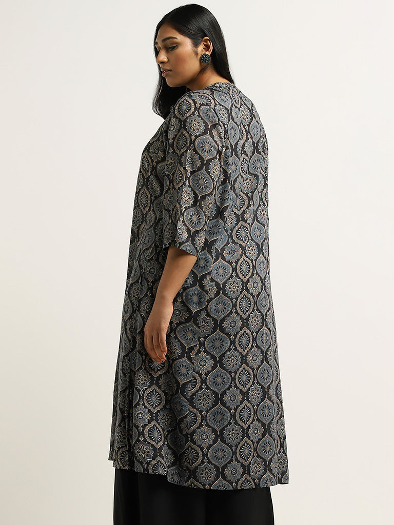 Diza Black Ethnic Printed Cotton Kurta