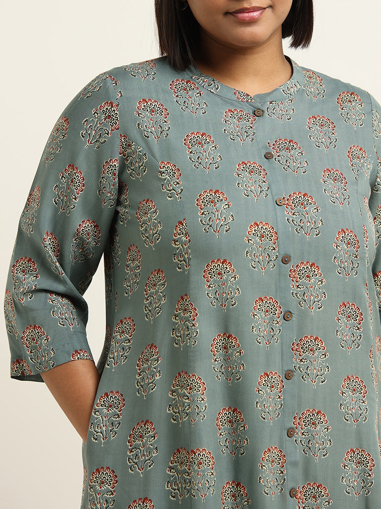 Diza Grey Printed Cotton Kurta