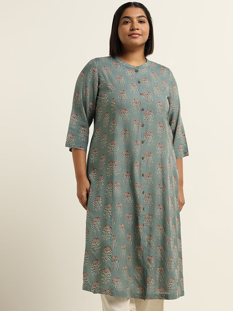 Diza Grey Printed Cotton Kurta