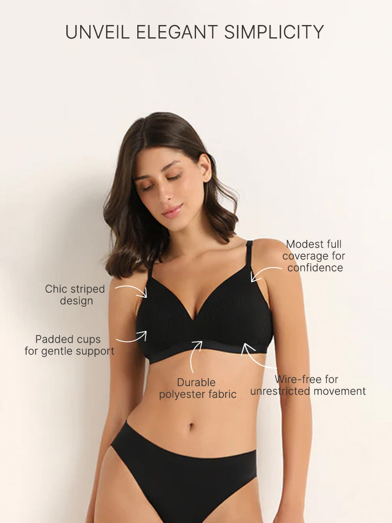 Wunderlove Black Ribbed Bra