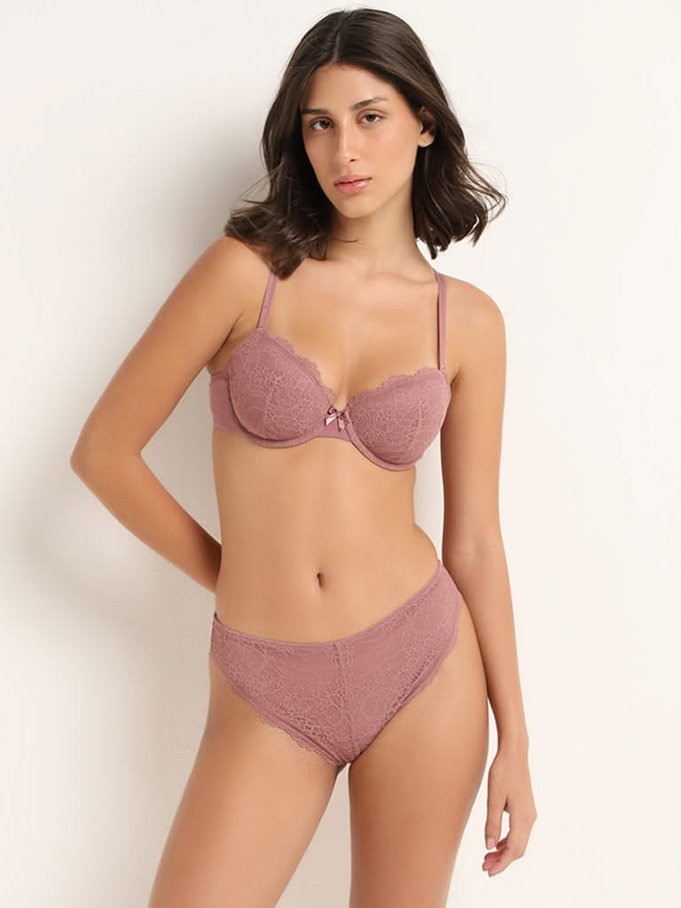 Wunderlove Pink Laced Brazilian Brief