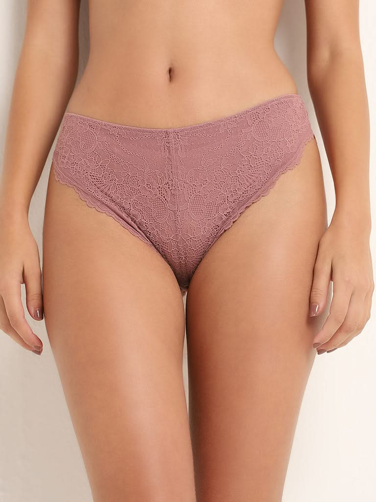 Wunderlove Pink Laced Brazilian Brief