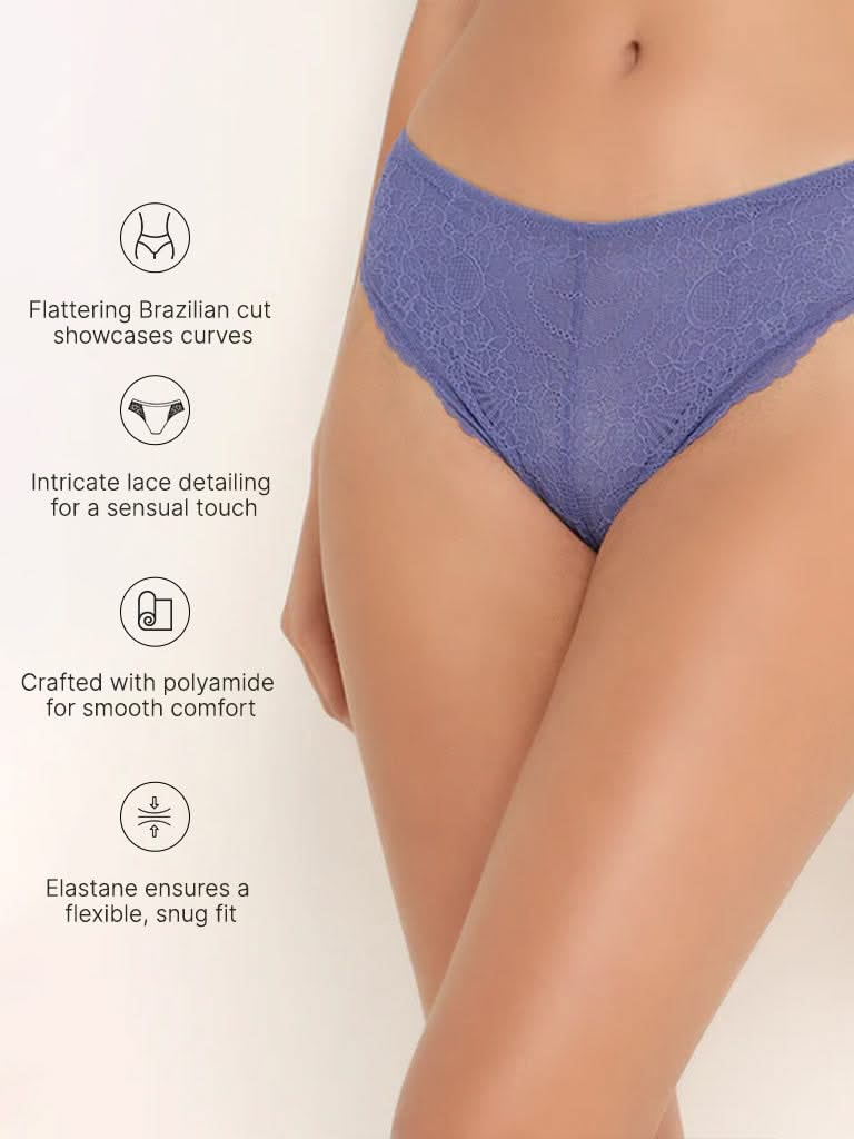 Wunderlove Blue Laced Brazilian Brief