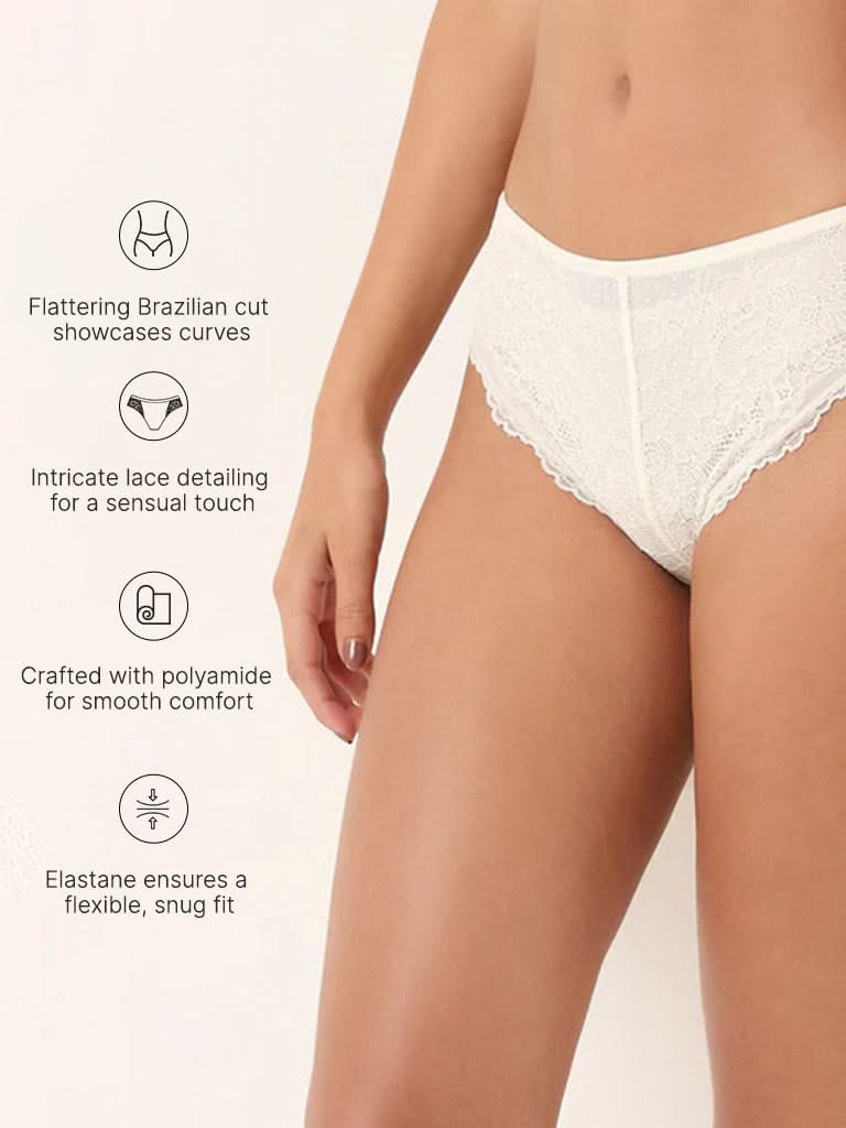 Wunderlove Ivory Laced Brazilian Brief