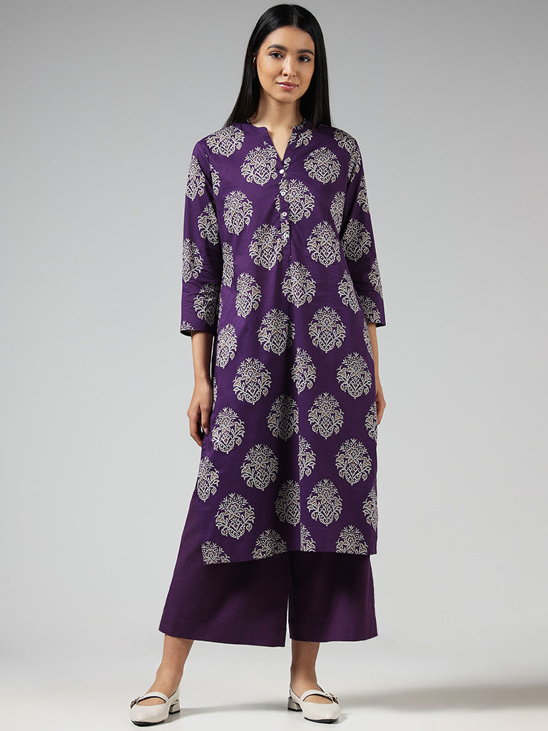 Utsa Purple Bandhani Printed Cotton Kurta