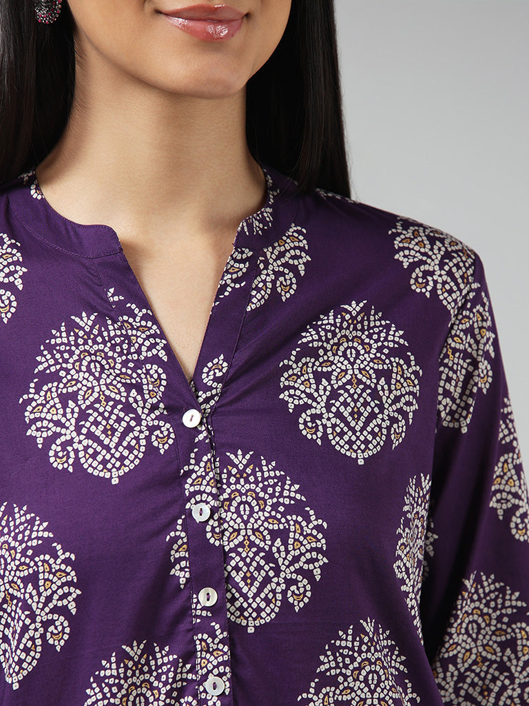 Utsa Purple Bandhani Printed Cotton Kurta