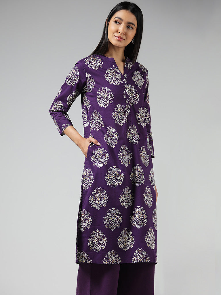 Utsa Purple Bandhani Printed Cotton Kurta