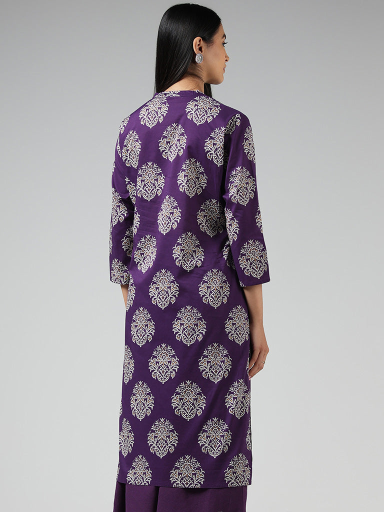 Utsa Purple Bandhani Printed Cotton Kurta