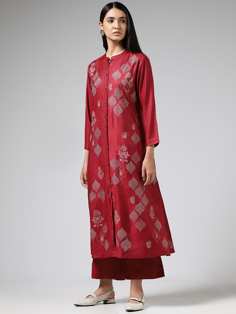 Zuba Solid Maroon Cotton Blend Palazzos