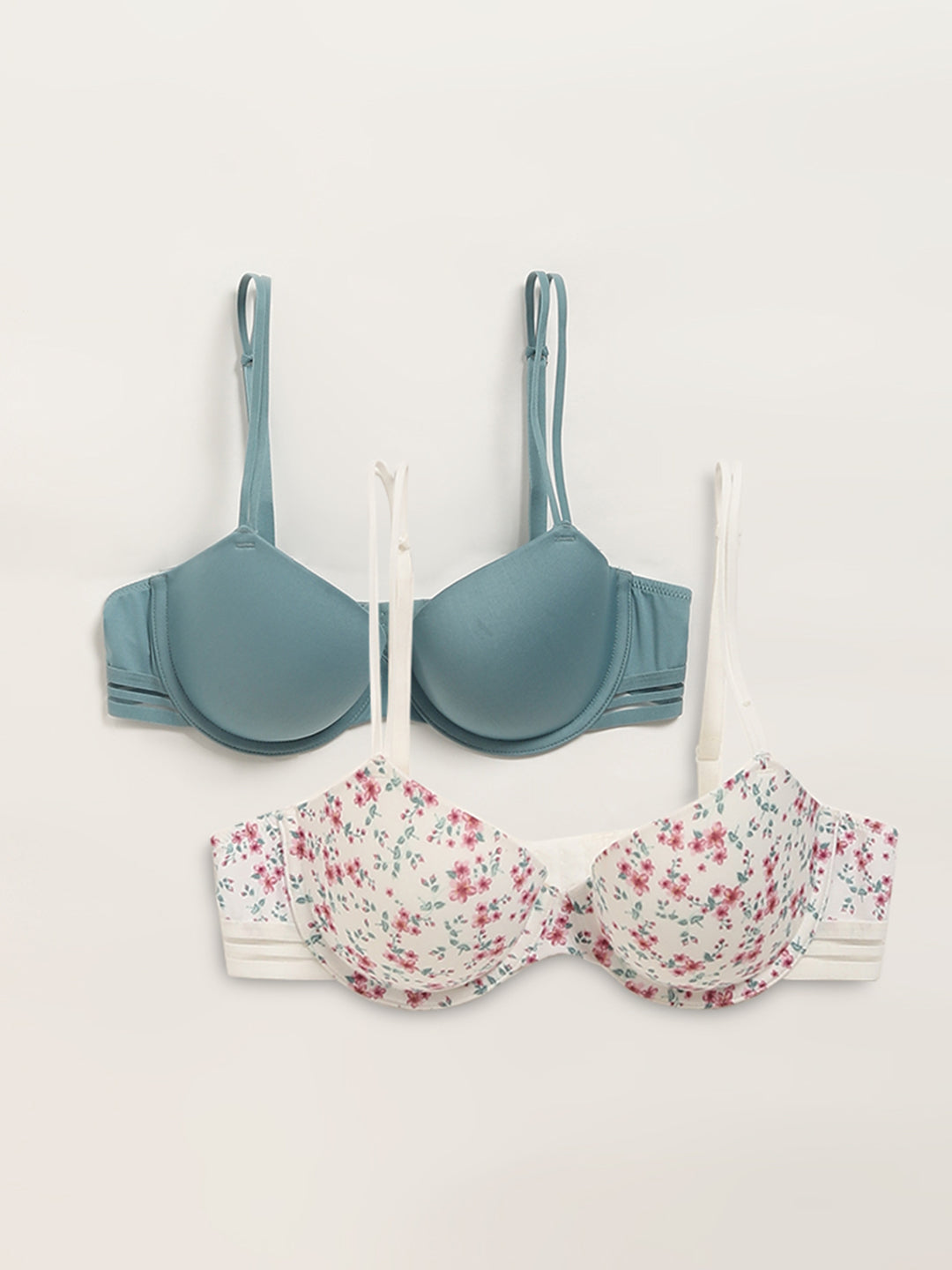 Wunderlove White Ditsy Floral Printed Bra - Pack of 2