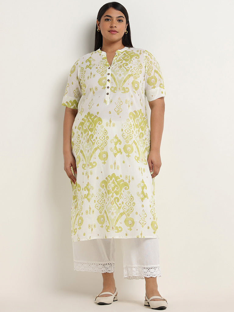 Diza White Ikat Printed Cotton Kurta