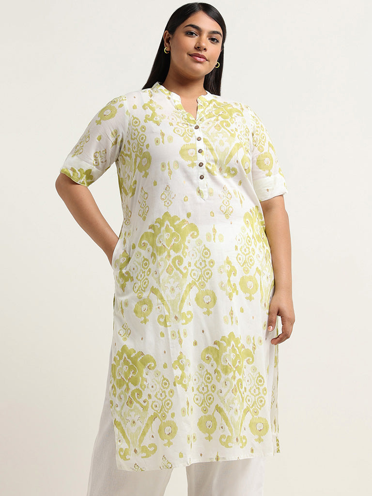 Diza White Ikat Printed Cotton Kurta