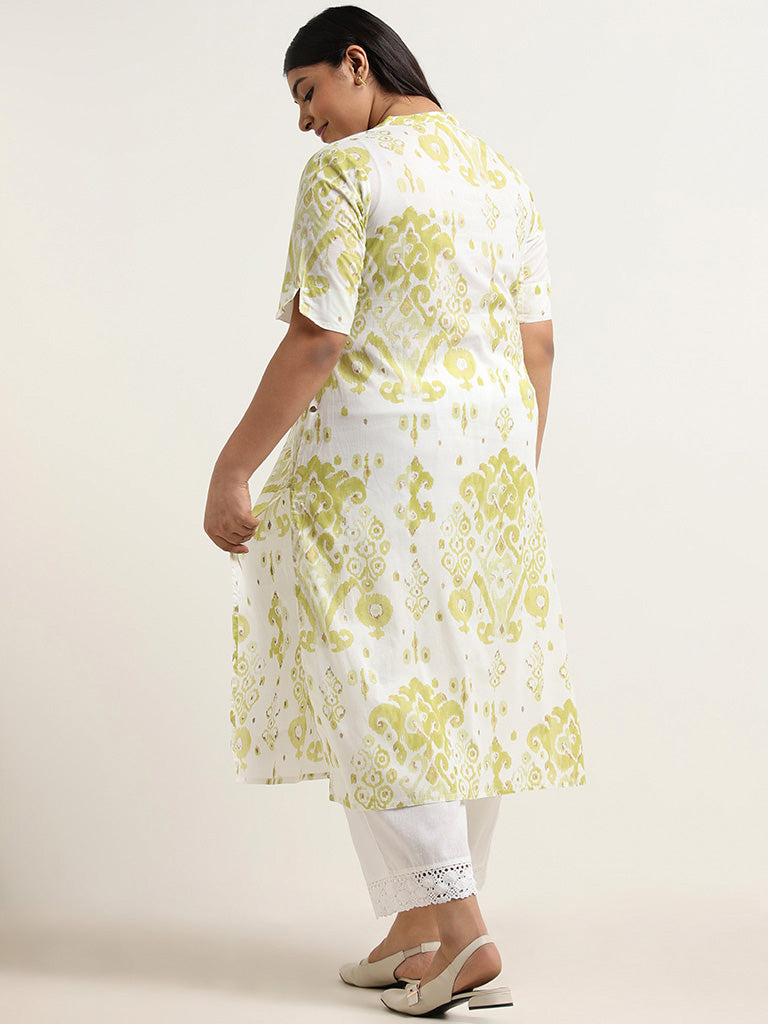 Diza White Ikat Printed Cotton Kurta