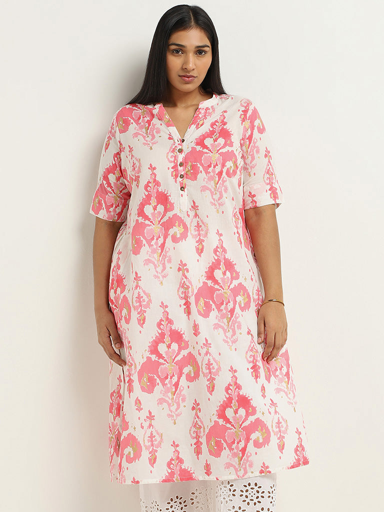 Diza White Ikat Printed Cotton Kurta