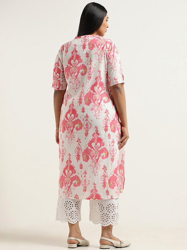 Diza White Ikat Printed Cotton Kurta