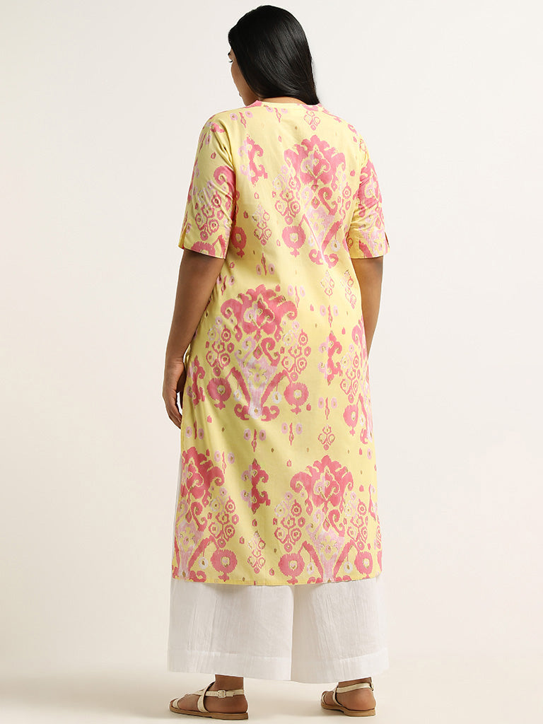 Diza Yellow Ikkat Printed Cotton Kurta