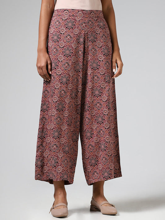 Utsa Magenta Floral Printed Wide-Leg Pants